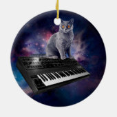 Katze auf Synthesizer im Weltraum Keramik Ornament (Hinten)