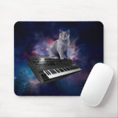 Katze auf Synthesizer im Weltraum Mousepad (Mit Mouse)