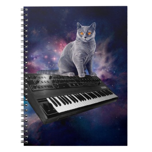 Katze auf Synthesizer im Weltraum Notizblock (Vorderseite)
