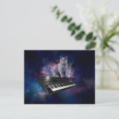 Katze auf Synthesizer im Weltraum Postkarte (Stehend Vorderseite)