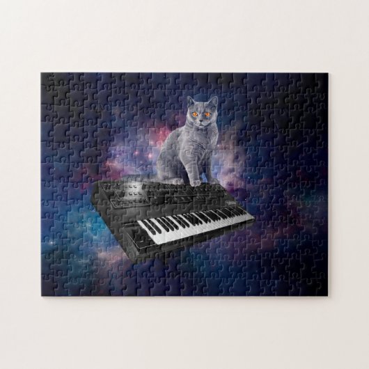 Katze auf Synthesizer im Weltraum Puzzle (Horizontal)