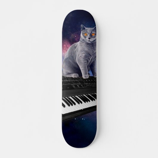 Katze auf Synthesizer im Weltraum Skateboard (Vorne)