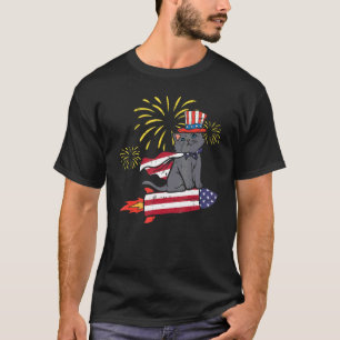 Katze Auf Uns Flagge Rakete Niedlich 4. Juli Patri T-Shirt