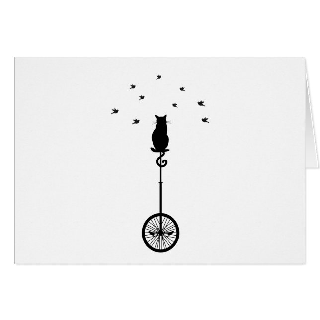 Katze auf Vintagem Fahrrad mit Vögeln (Vorderseite (Horizontal))