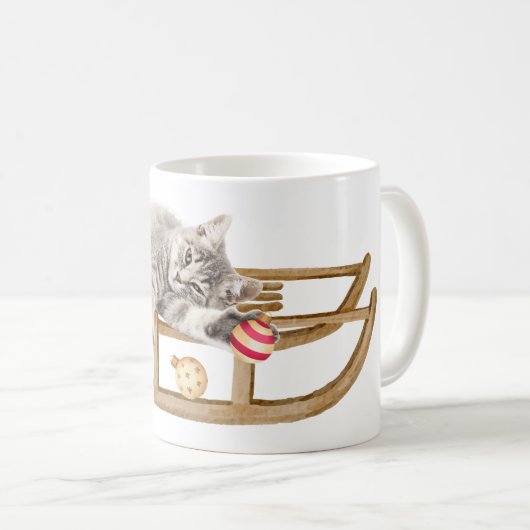 Katze auf Weihnachten Sleigh Kaffeetasse (VorderseiteRechts)