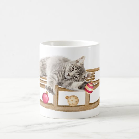 Katze auf Weihnachten Sleigh Kaffeetasse (Mittel)