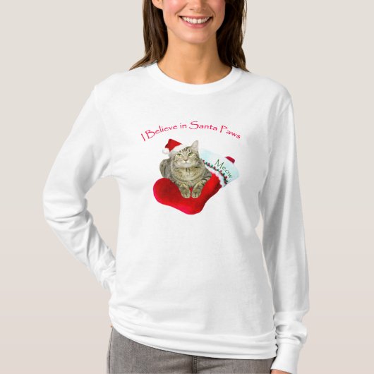 Katze auf Weihnachten Strumpf T-Shirt (Vorderseite)