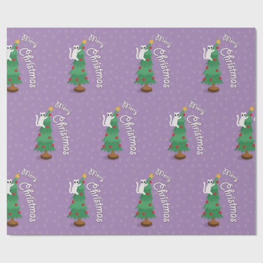 Katze auf Weihnachtsbaum Geschenkpapier (Flach)