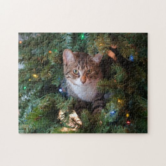 Katze auf Weihnachtsbaum Puzzle (Horizontal)