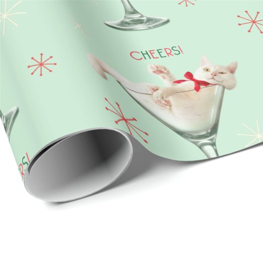 Katze aus Martini-Glas Geschenkpapier (Rolleneckpunkt)