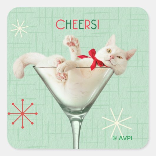 Katze aus Martini-Glas Quadratischer Aufkleber (Vorderseite)