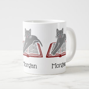 Katze ausgestreckt über Buchzeichnung DIY-Farben Jumbo-Tasse