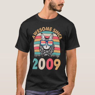 Katze Awesome Seit 2009 Alles Gute Zum Geburtstag  T-Shirt