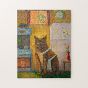 Katze backt Muffin in der Cottage-Küche Puzzle