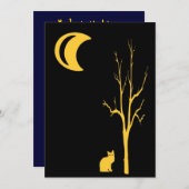 Katze, Baum und Mond Halloween Einladung (Vorne/Hinten)