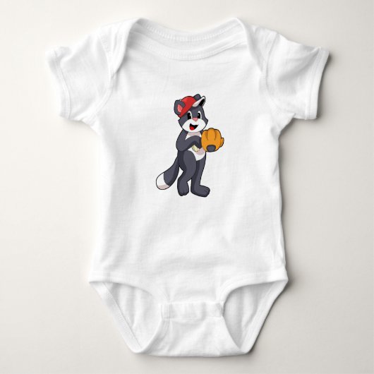 Katze bei Baseball mit Baseball-Handschuh.PNG Baby Strampler (Vorderseite)