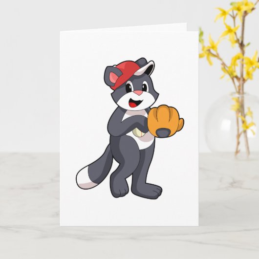 Katze bei Baseball mit Baseball-Handschuh.PNG Karte (Gelbe Blume)