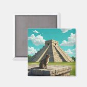 Katze bei Chichen Itza Mexico Reisen Magnet (Vorderseite/Rückseite)