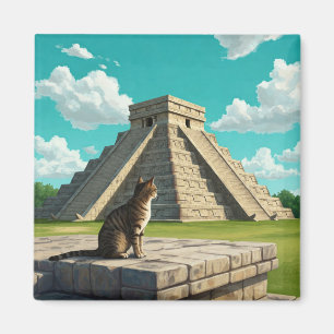 Katze bei Chichen Itza Mexico Reisen Magnet