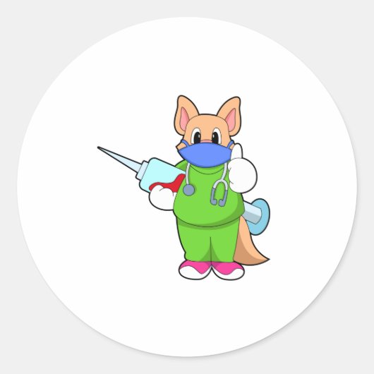 Katze bei Impfung mit Spritze Runder Aufkleber (Vorderseite)