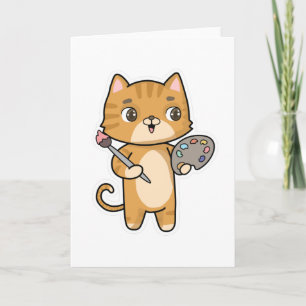 Katze bei Malen mit Farbe und Pinsel Karte