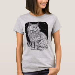 Katze bei Nacht unter magischem Sternenhimmel T-Shirt