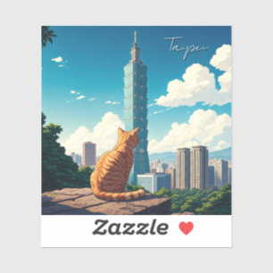 Katze bei Taipei 101 Taiwan Aufkleber