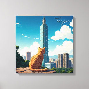 Katze bei Taipei 101 Taiwan Leinwanddruck