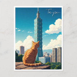 Katze bei Taipei 101 Taiwan Postkarte