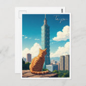 Katze bei Taipei 101 Taiwan Postkarte (Vorne/Hinten)