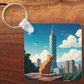 Katze bei Taipei 101 Taiwan Schlüsselanhänger (Vorderseite)
