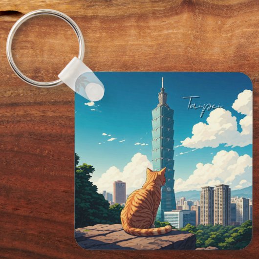 Katze bei Taipei 101 Taiwan Schlüsselanhänger (Vorderseite)