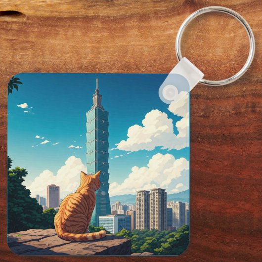 Katze bei Taipei 101 Taiwan Schlüsselanhänger (Rückseite)