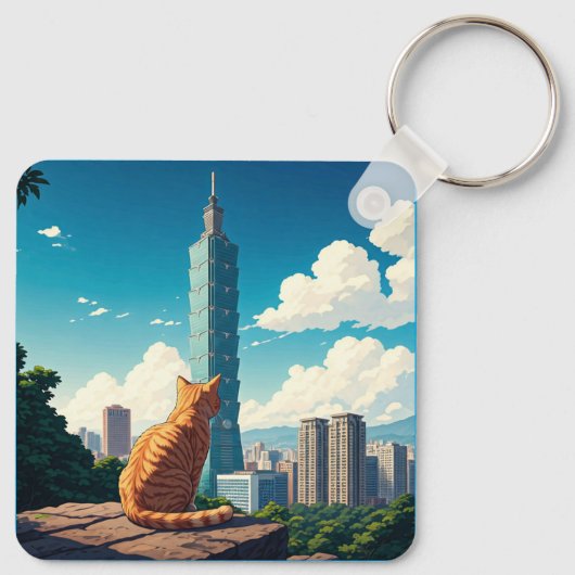Katze bei Taipei 101 Taiwan Schlüsselanhänger (Rückseite)
