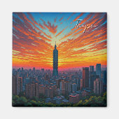 Katze bei Taipei 101 Taiwan Sunset Magnet (Vorne)