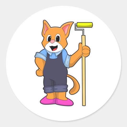 Katze bei Wallpapieren mit Druckwalze Runder Aufkleber (Vorderseite)