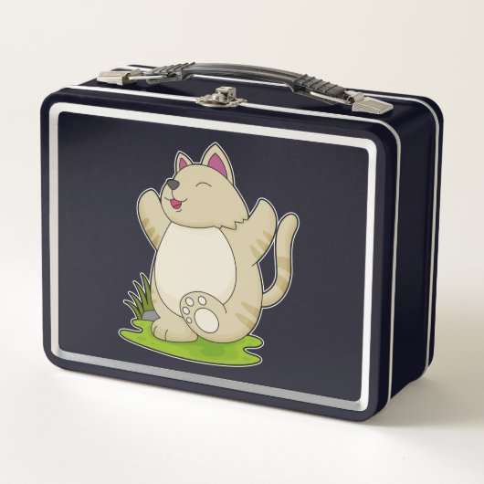 Katze bei Yoga Metall Brotdose (Vorderseite)