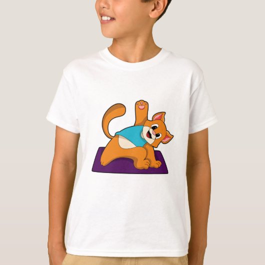 Katze bei Yoga mit Yoga-Matte T-Shirt (Vorderseite)