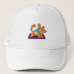 Katze bei Yoga mit Yoga-Matte Truckerkappe