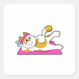 Katze bei Yoga Stretching-Übung Quadratischer Aufkleber