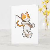 Katze beim Angeln mit Angelrute Karte (Gelbe Blume)