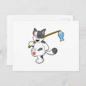 Katze beim Angeln mit Angelrute Postkarte (Vorne/Hinten)
