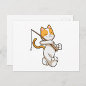 Katze beim Angeln mit Angelrute Postkarte (Vorne/Hinten)