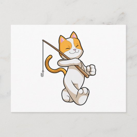 Katze beim Angeln mit Angelrute Postkarte (Vorderseite)