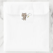 Katze beim Angeln mit Angelrute Quadratischer Aufkleber (Tasche)