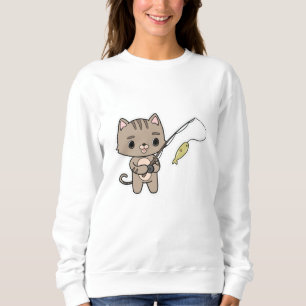 Katze beim Angeln mit Angelrute Sweatshirt