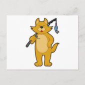 Katze beim Angeln mit Angelstab & Fisch Postkarte (Vorderseite)