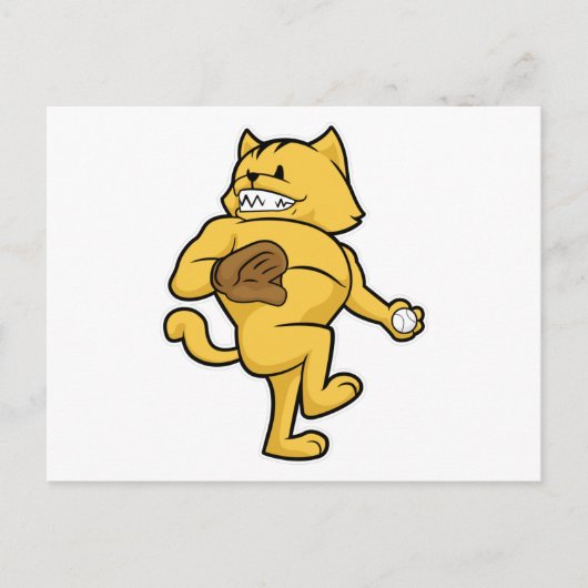 Katze beim Baseball mit Fanghandschuh Postkarte (Vorderseite)
