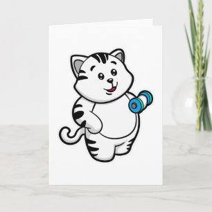 Katze beim Bizepstraining mit Hantel Karte