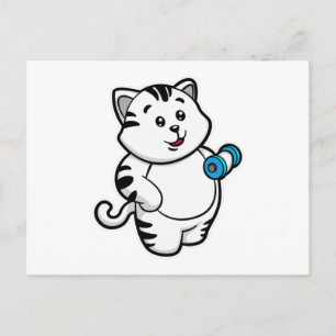 Katze beim Bizepstraining mit Hantel Postkarte